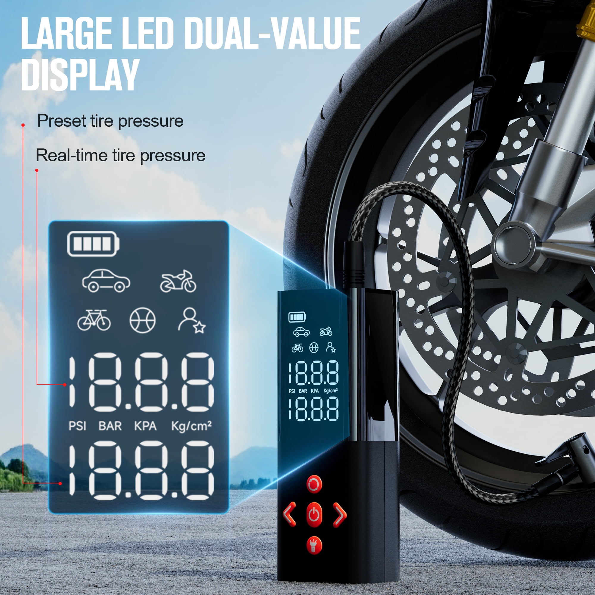 GOOLOO AP150 Tire Inflator Air Pump for Car 150 PSI Cordless Portable Air Compressor 6000mAh Digital Pressure Gauge,with Auto Shutoff, Emergency LED Light, Compact Tire Pump,Red
