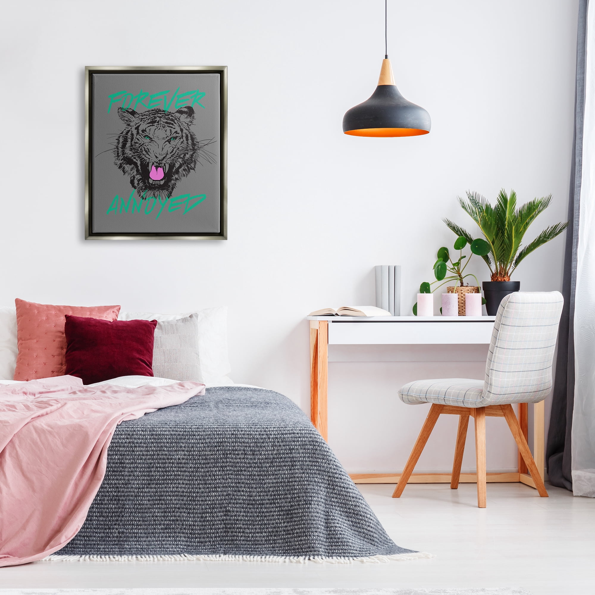 Stupell Industries Forever Annoyed Tiger Animals & Insects Painting Gray Floater Framed Canvas Art Print Wall Art, 25 x 31