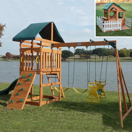 Swing Town The Phoenix Swing Set With Mayfield Cottage Playhouse