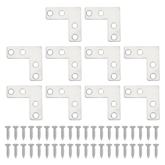 Uxcell Flat Mending Plate, Stainless Steel L-Shape Bracket for Shelves 1.6"x0.6" 10