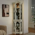 thumbnail image 3 of S-HOME Lighted Glass Display Curio Cabinet in White with Tempered Glass Doors and Crown Design for Living Room Storage, 3 of 14