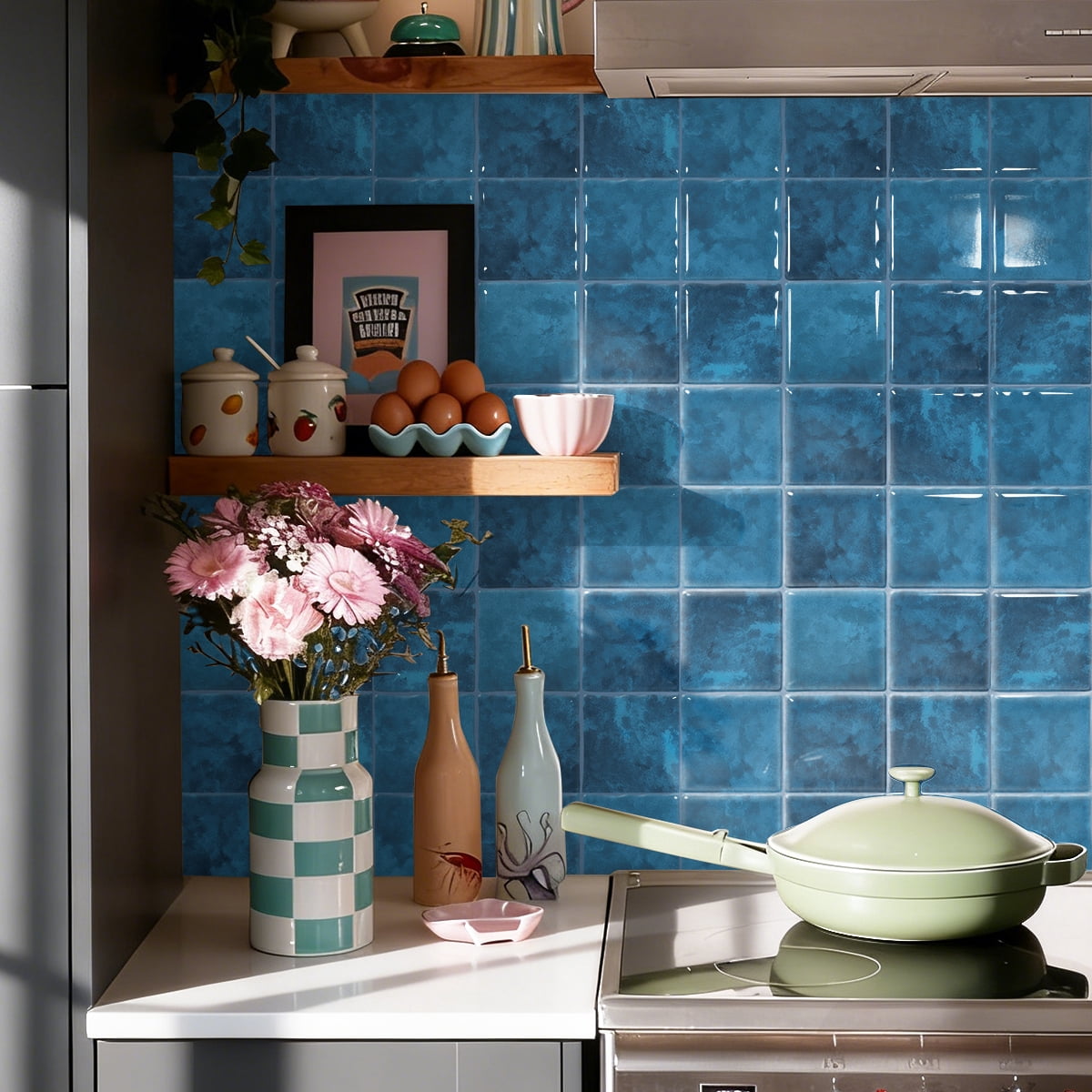 DEWOO Peel and Stick Tile Backsplash, 12”×12”Stick on Backsplash for Kitchen, Self Adhesive Tile Stickers for Kitchen Backsplash and Bathroom(10 Sheets)