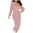 thumbnail image 2 of Women's Cute Sherpa Fleece Jumpsuit Hoodie Long Sleeve Pajamas One Piece Bodysuits Outfits Sleepwear Loungewear, 2 of 6