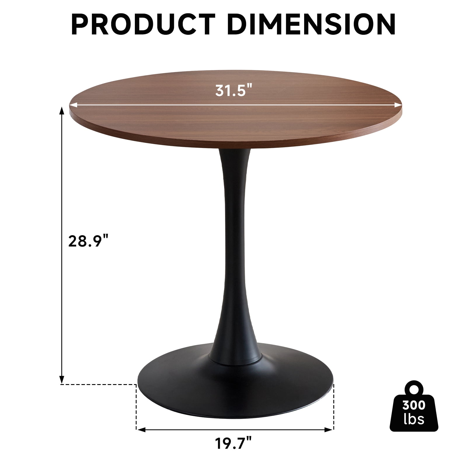 31.5" Round Dining Table for 2-4 Modern Circle Tulip Table with Metal Black Tulip Pedestal Base for Kitchen Dining Living Room Apartment Small Space Cafe, Brown
