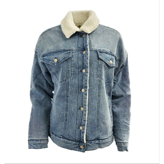 HoodLamb Women's Sherpa Lined Hemp Oversized Jacket, Ligtht Denim, Large