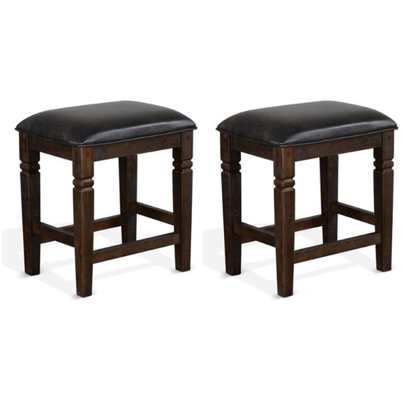 Home Square Homestead 24" Transitional Wood Stool in Tobacco Leaf - Set of 2