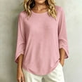 thumbnail image 3 of ClodeEU Women's Crew Neck 3/4 Sleeve Blouse,Solid Casual Loose Fit Basic Top Pink,Women's Plus XL, 3 of 7
