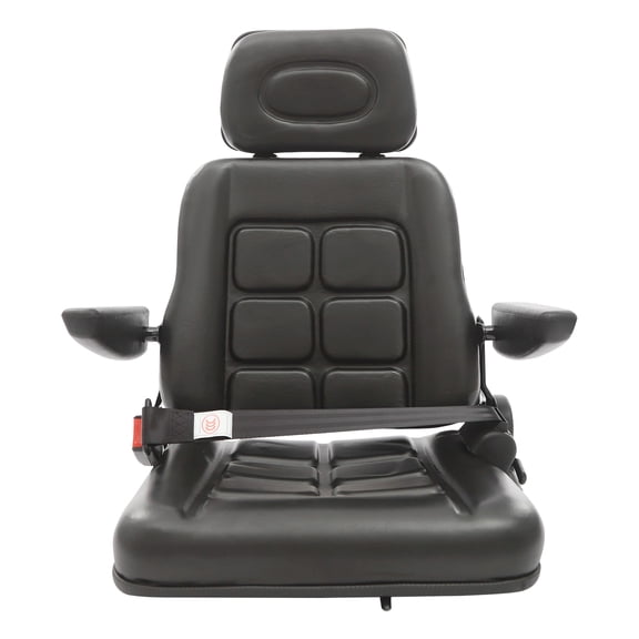 Universal Forklift Seat, PVC Tractor Seat with Adjustable Backrest & Automatic Retractable Seat Belt & Armrests & Headrest, for Tractors, Harvesters, Agricultural Vehicles, Forklifts, Loaders (Black)