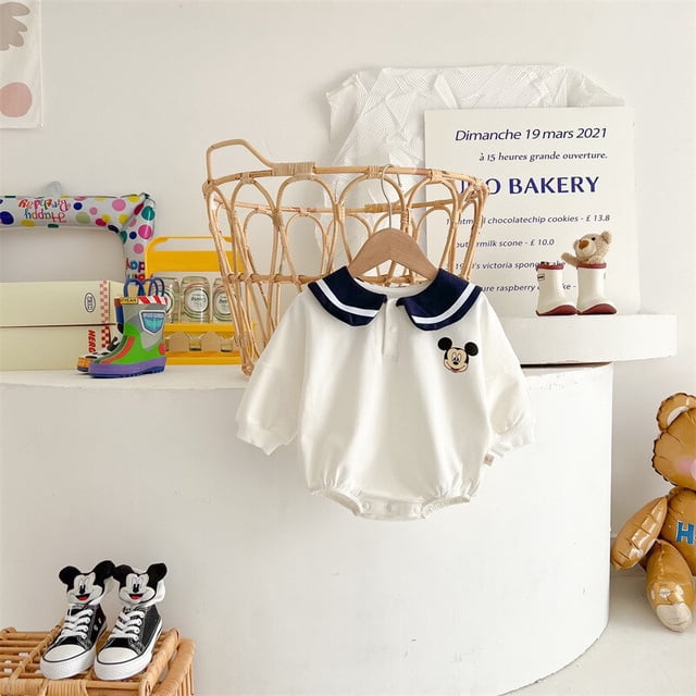 Nuevos productos de primavera, bolsa triangular informal de manga larga, ropa de pedo de 0 a 2 años, ropa de bebé con solapa de dibujos animados de Mickey Baby Cotton80 Gao Jinjia LED