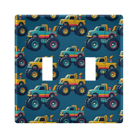 2 Gang Light Switch Cover Plate Beautiful Monster Trucks Car Wall Plate Decorate Electrical Outlet Cover Plates 4.56”x4.48”