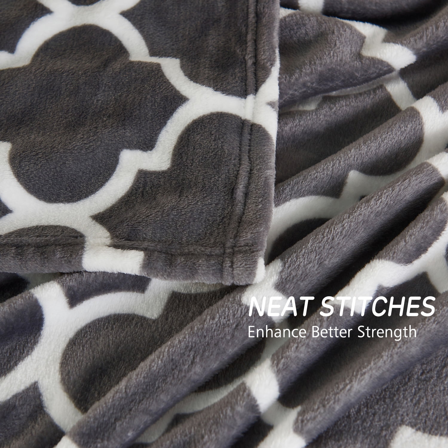 JML Fleece Throw Blanket Soft Cozy Plush Nap Blanket,50"x60", Grey Lattice