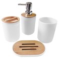 thumbnail image 1 of Muyoka Juego de accesorios de baño de 4 piezas con taza de enjuague bucal, taza de cepillo de dientes, botella desinfectante de manos, jabonera, artículos de tocador de baño, conjunto de baño impermea Muyoka Hogar, 1 of 7