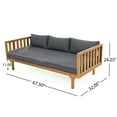 thumbnail image 3 of 3 Seater Wooden Daybed with Dark Grey Cushion, Patio Bench with Slat Panel, Wood Armchair for Outdoor/Patio/Balcony/Backyard/Deck/ Poolside, Teak, 3 of 9