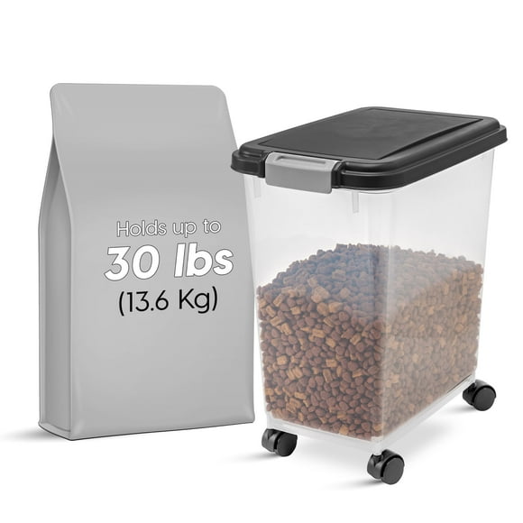 IRIS USA WeatherPro Airtight Dog Food Storage Container, Up to 13.6 Kg, Attachable Wheels, For Dog Cat Bird and Other Pet Food Storage Bin, Keep Fresh, Translu
