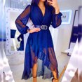 thumbnail image 2 of Women's Wrap V Neck Long Sleeve Pom Pom Ruffle Boho Dress Slit Flowy Summer Beach Dresses Cocktail Party Maxi Dress, 2 of 3