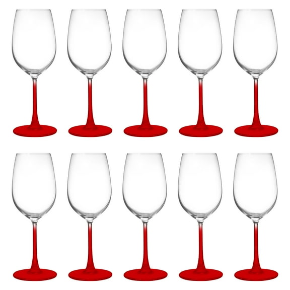 10 Crystal Wine Glasses Set, 13.25 oz. - Elegant, Lightweight, Barware - Red