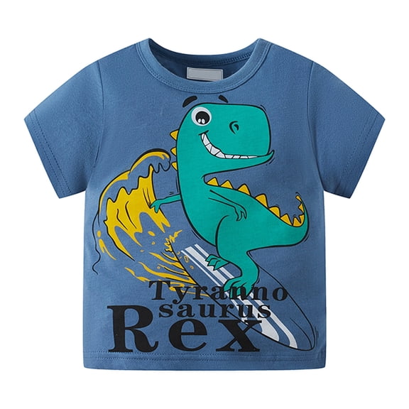 Boys Shirts Summer Toddler Short Sleeve Dinosaur Letter Prints T Shirt Boys Tshirts Dark Blue 18 Months-24 Months