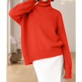 thumbnail image 6 of Women Mock Neck Sweater Chunky Long Sleeve Knitted High Low Hem Trendy Fall Winter Jumper Top size, 6 of 9