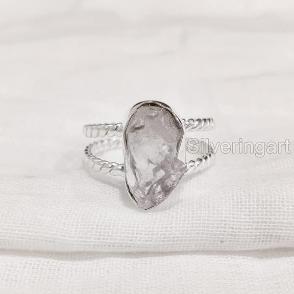 Natural Rose Quartz Ring, Rough Quartz Gemstone Ring, Birthstone, Dual Twisted Band, 925 Sterling Silver, Womens Ring, Christmas, Thanksgiving, Handmade, Statement Jewelry, Rough Gemstone Jewelry