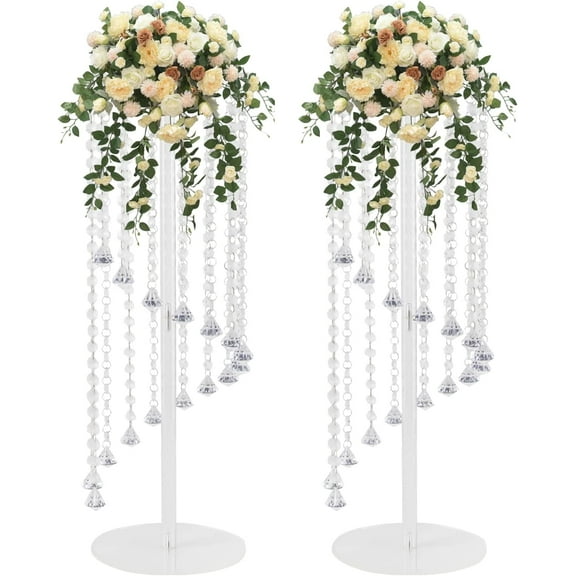 Wedding Centerpieces Clear Flower Vase - 2 Pcs 23.6 inch Tall Crystal Flower Stand Acrylic Vase for Table Decoration, Elegant Wedding Decoration Chandelier Centerpiece Stand