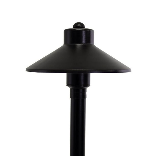 VOLT Flat Hat 12V Black Brass Path Light (7" Shade, 25" Tall) with LED