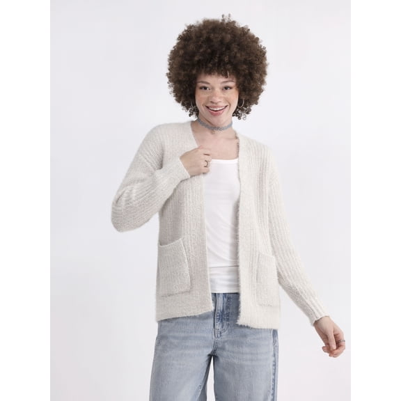 No Boundaries Shaker Open-Front Cardigan with Pockets, Women's XXS-4X
