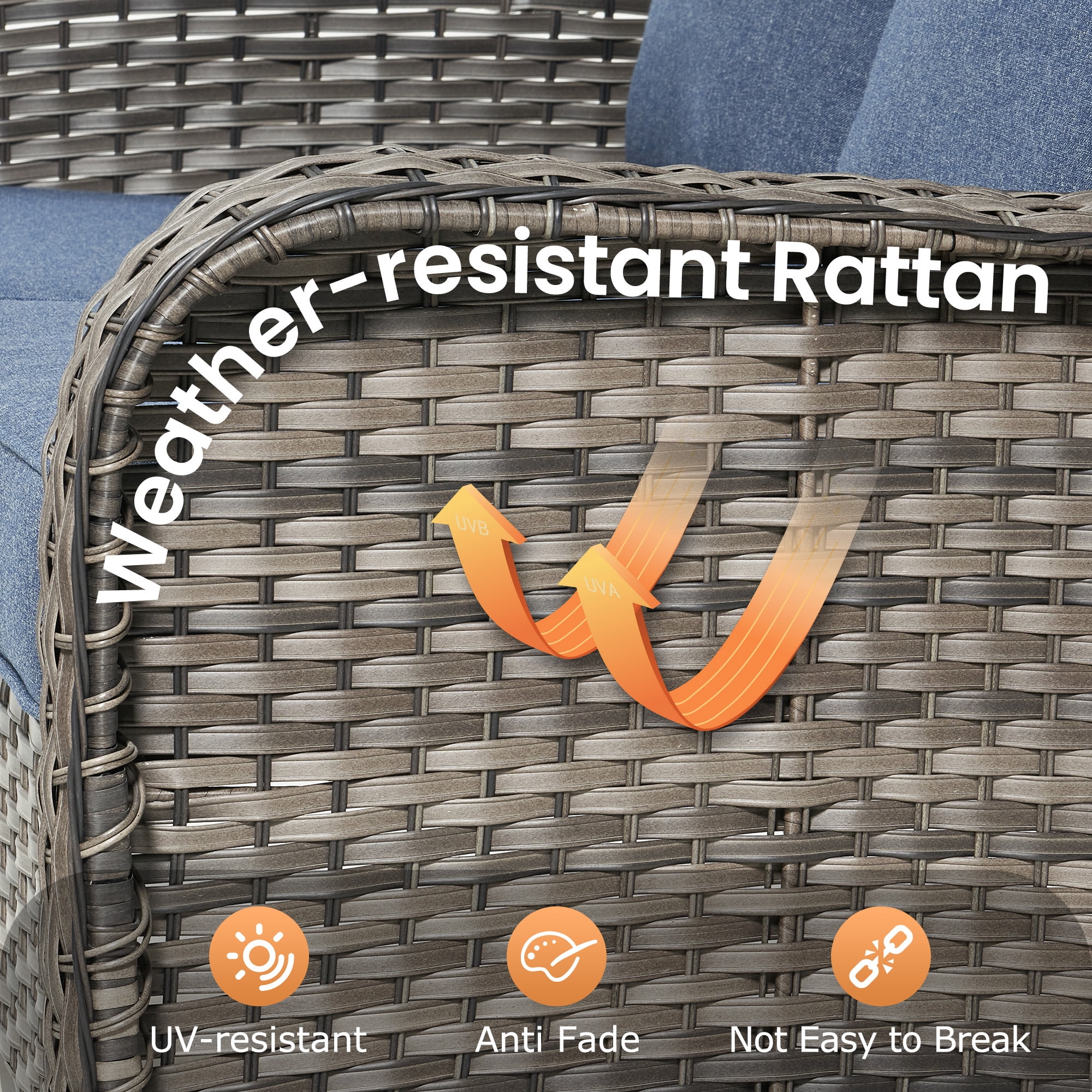 Vcatnet 5 Pieces Patio Outdoor Furniture with Swivel Chairs Wicker Sectional Sofa High-Back Outdoor Conversation Set with Solar Lamp Coffee Table, Denim Blue