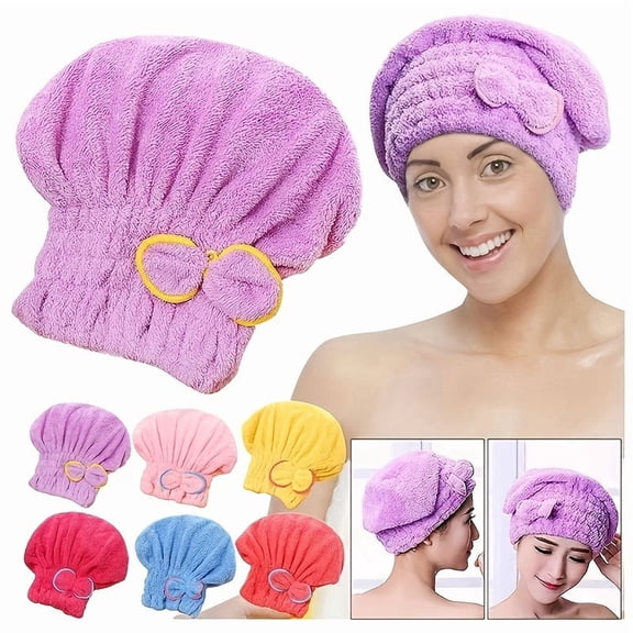 Microfiber Hair Drying Cap Bowtie Shower Cap for Women, Super Absorbent Quick Dry Towel Wrap Bathing Hat for Bathroom Home Travel Accessories Gift Random Color 1Pcs