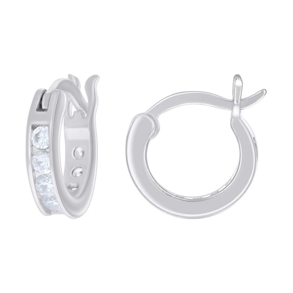 925 Sterling Silver Channel Set Cubic Zirconia Women's 3mm Hinged Hoop Earrings | 12mm