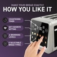 thumbnail image 3 of Inspirex Touch Screen Toaster - 2 Slice Extra-Wide Slots - 5 Bread Type and 6 Browning Levels - Defrost, Reheat, Favorite, Single Slot Settings - Stainless Steel, 3 of 7