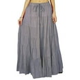 thumbnail image 5 of Phagun Women's Summer Cotton Gray Skirt Ethnic Design Drawstring Waist - 26, 5 of 6
