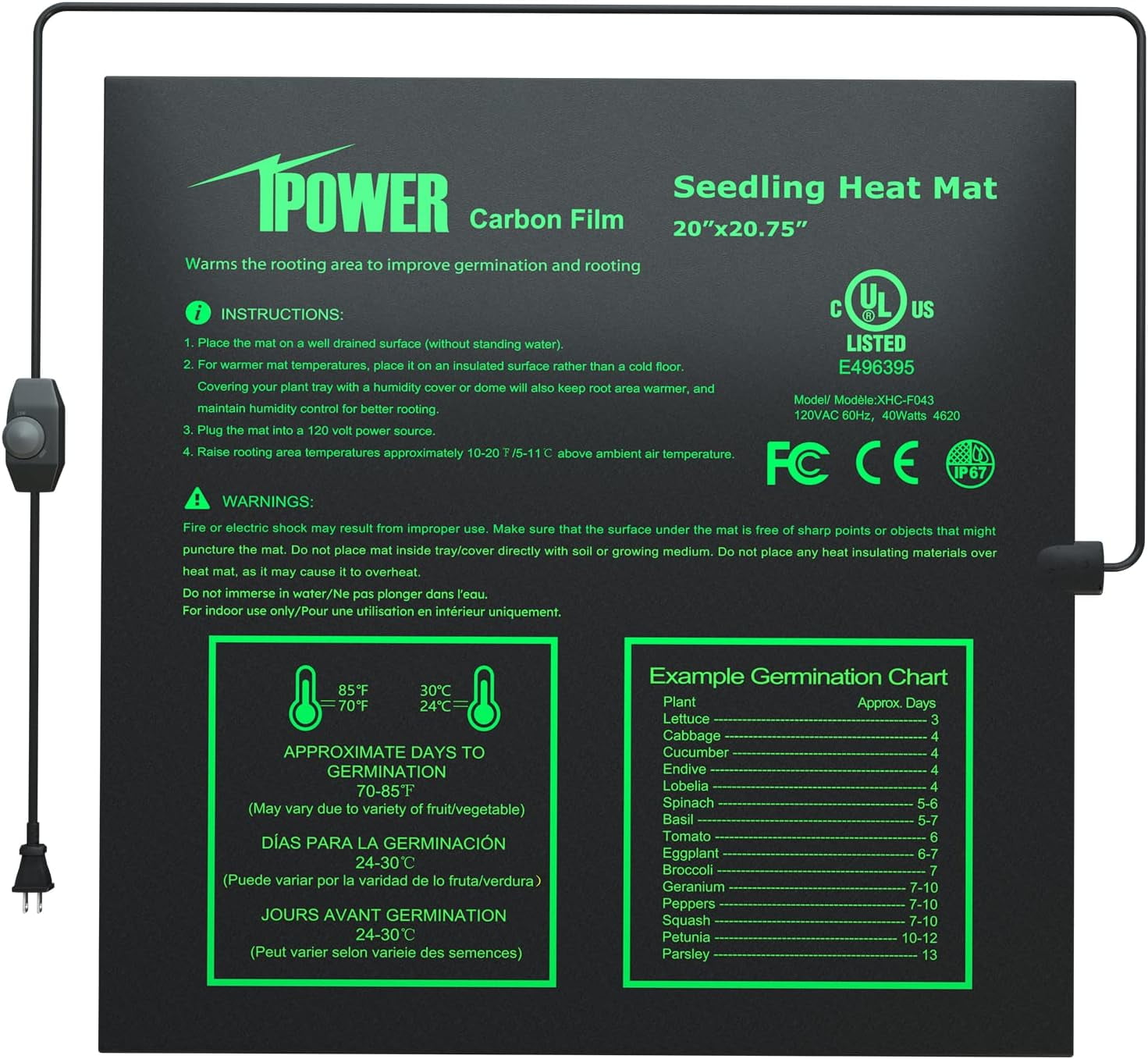 iPower Seeding Heat Mat with Thermostat Temperature Adjustable Knob