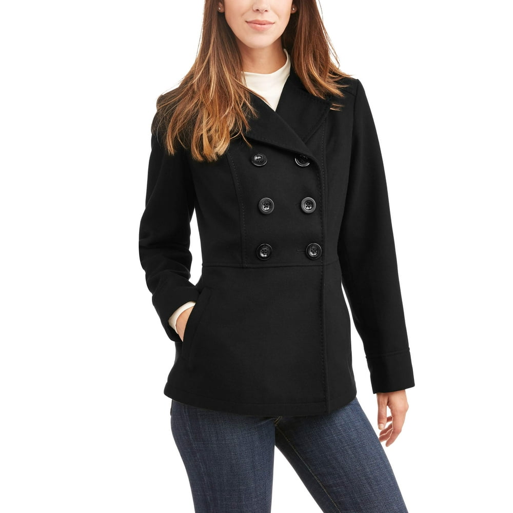 Faded Glory - Faded Glory Women's Double-Breasted Faux Wool Peacoat ...