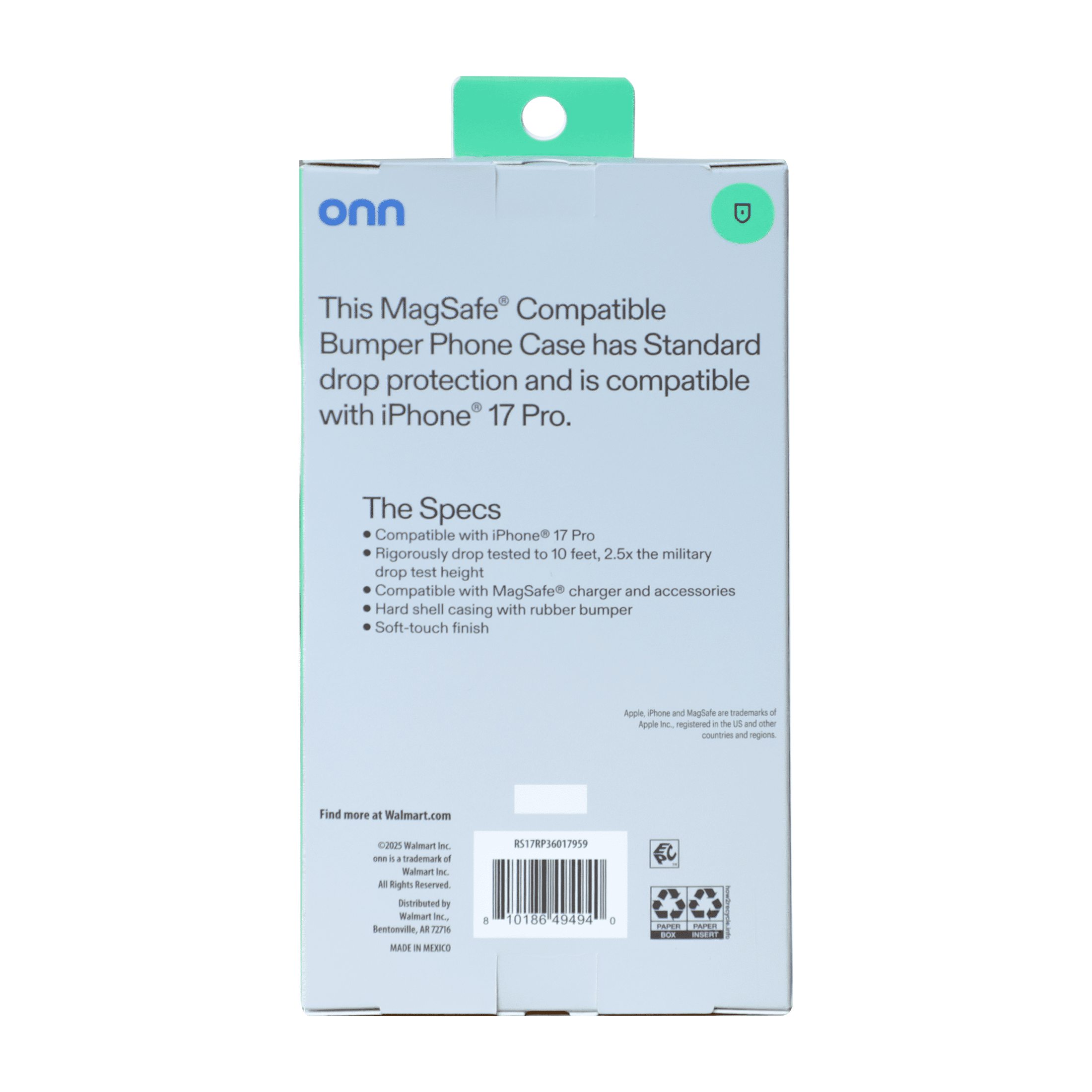 onn iPhone 17 Pro MagSafe Compatible Pink Bumper Case