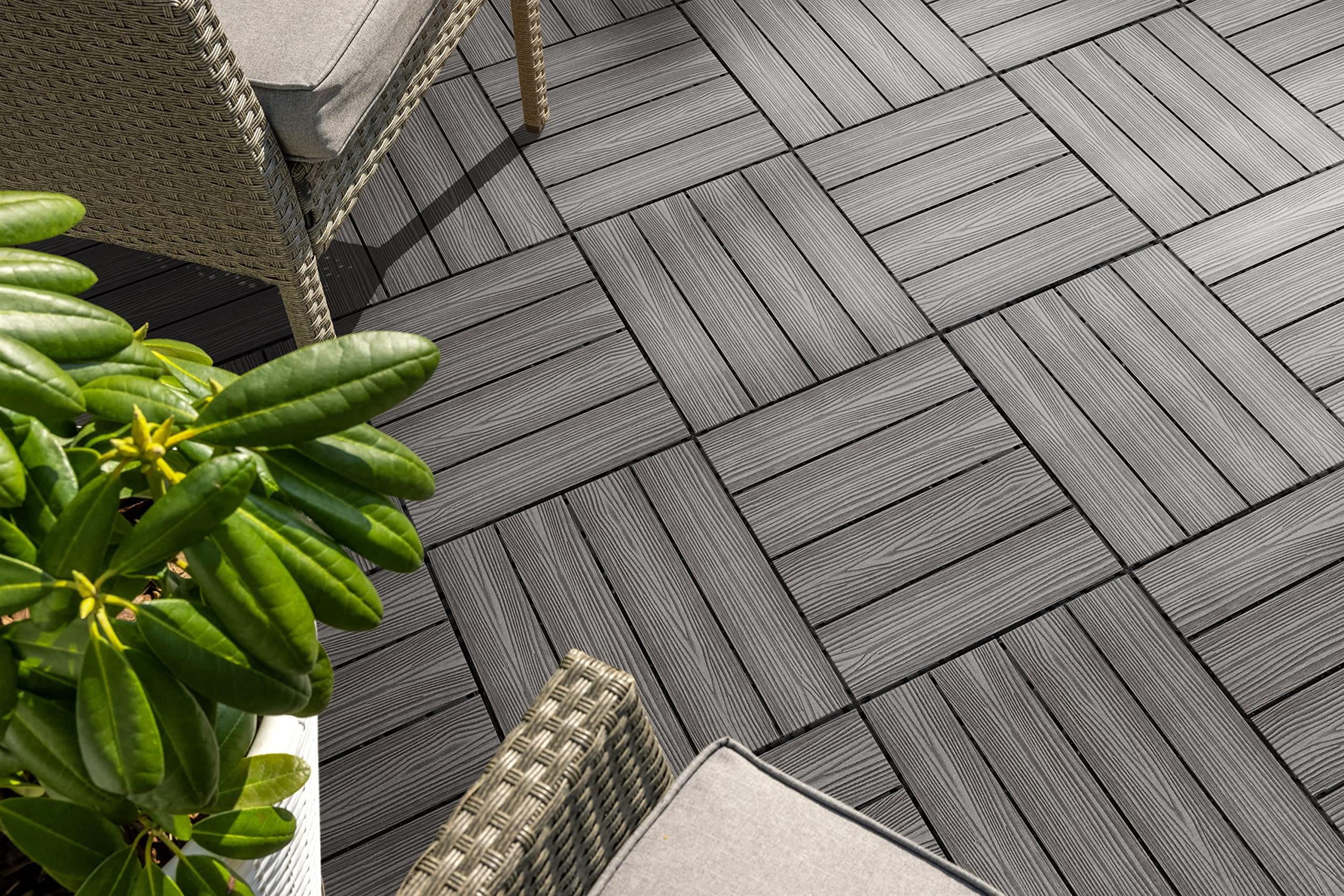 Design House 12" x 12" Interlocking Wood Composite Waterproof Deck Tiles, Modern Ebony Black, 6 Pack