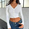 thumbnail image 2 of AherBiu Crop Tops for Women Ribble Knitted Cardigan Button down V Neck Slim Fitted Going out Tops, 2 of 5