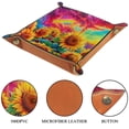 thumbnail image 3 of Women Girls Leather Square Dish Trinket Plate Jewelry Tray for Mothers Day Birthday Gift, Color Cloud Rainbow Sunflowers, 3 of 6