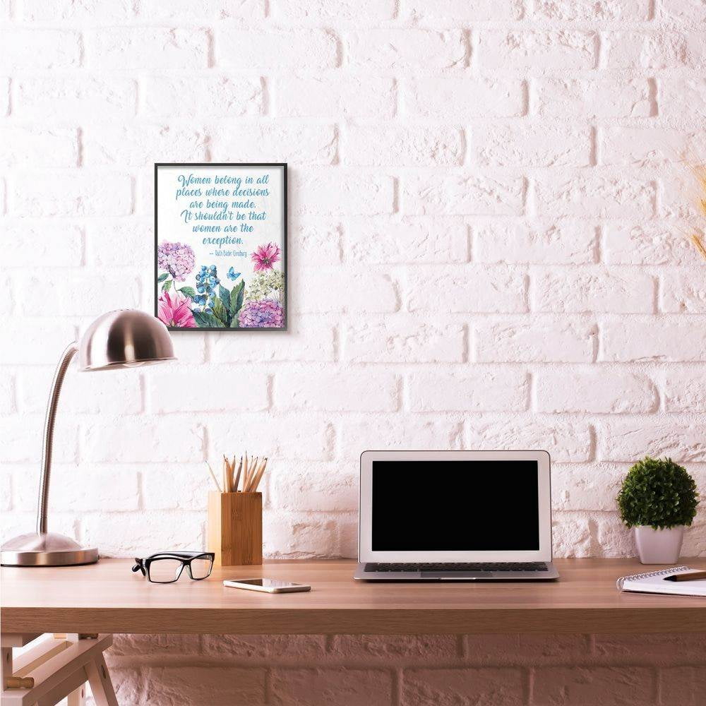 Stupell Industries Woman Belong In All Places Flower Inspirational Word Design Framed Wall Art by Jadei Graphics