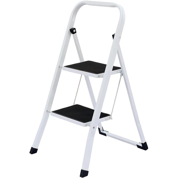 J&V TEXTILES 2 Step Ladder, Lightweight Folding Step Stools for Adults with Anti-Slip Pedal, Portable Sturdy Steel Ladder with Handrails, Perfect for Kitchen & Household, 330 lbs Capacity 2 Step
