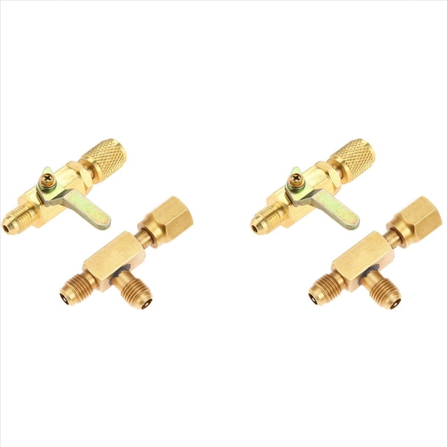 2X Válvula de Bola de Aire Acondicionado Adaptador SAE de 1/4 de Pulgada Y T de Acceso de Acoplador Rápido de Núcleo de Válvulas de 1/4 de Pulgada, para Refrigerante R134A