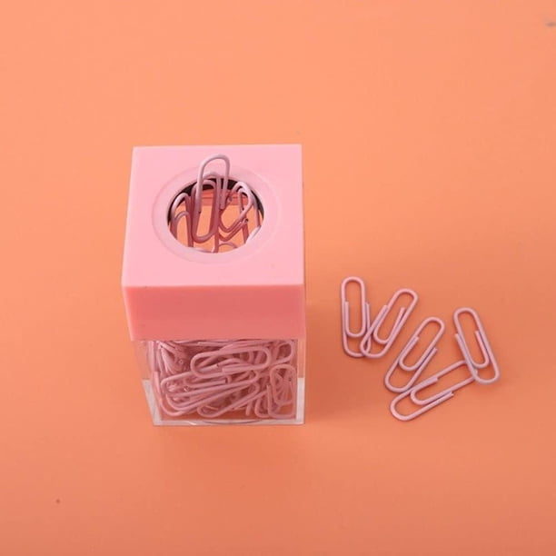 Caja de almacenamiento con clip de papel, soporte para clips de papel, dispensador de clips de computadora, caja de absorción magnética de papelería, clips Porta Dispensador (rosa)