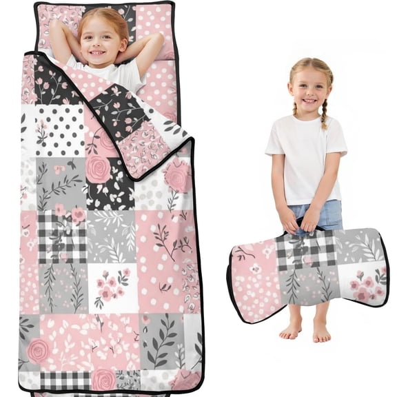 Pioneer Flower Floral Print Pattern Toddler Nap Mat for Teens Preschool Daycare, Teens Sleeping Mat Bag, Toddler Sleeping Bag with Pillow