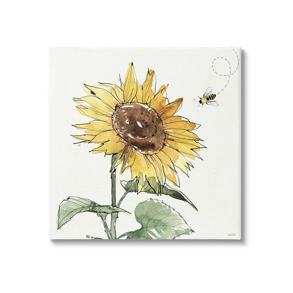 Stupell Industries Cheerful Sunflower Buzzing Bee Graphic Art Gallery Wrapped Canvas Print Wall Art, Design by Anne Tavoletti