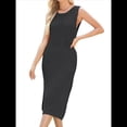 thumbnail image 2 of Vestido de Punto Sin Mangas para Mujer 2025, Cuello Redondo, Abertura Lateral, Ajustado, Midi, Negro, Talla M, 2 of 8