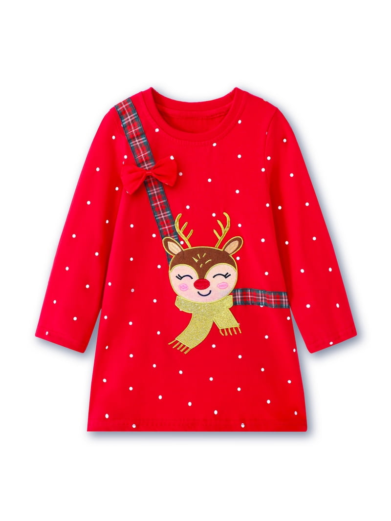 christmas jersey dress Hileelang Little Girls Christmas Long Sleeve Dress Cotton Casual Red Snowman and Christmas Tree Jersey Shirt Fall Winter Holiday Playwear Dresses Size