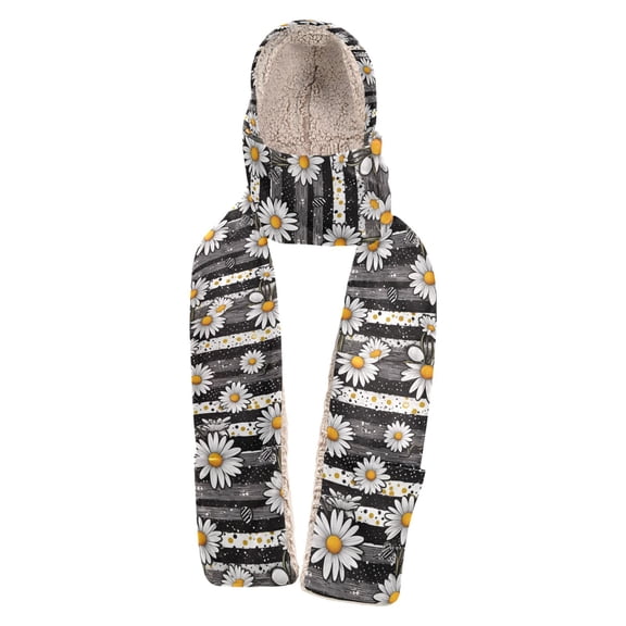 BZSMCE Warm Fleece Hood Scarf Wrap Daisy Stripes Pattern