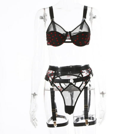Generic 2025 Lace Embroidery Love See-through Seduction Sexy Lingerie Sexy Three-Piece Set 21707