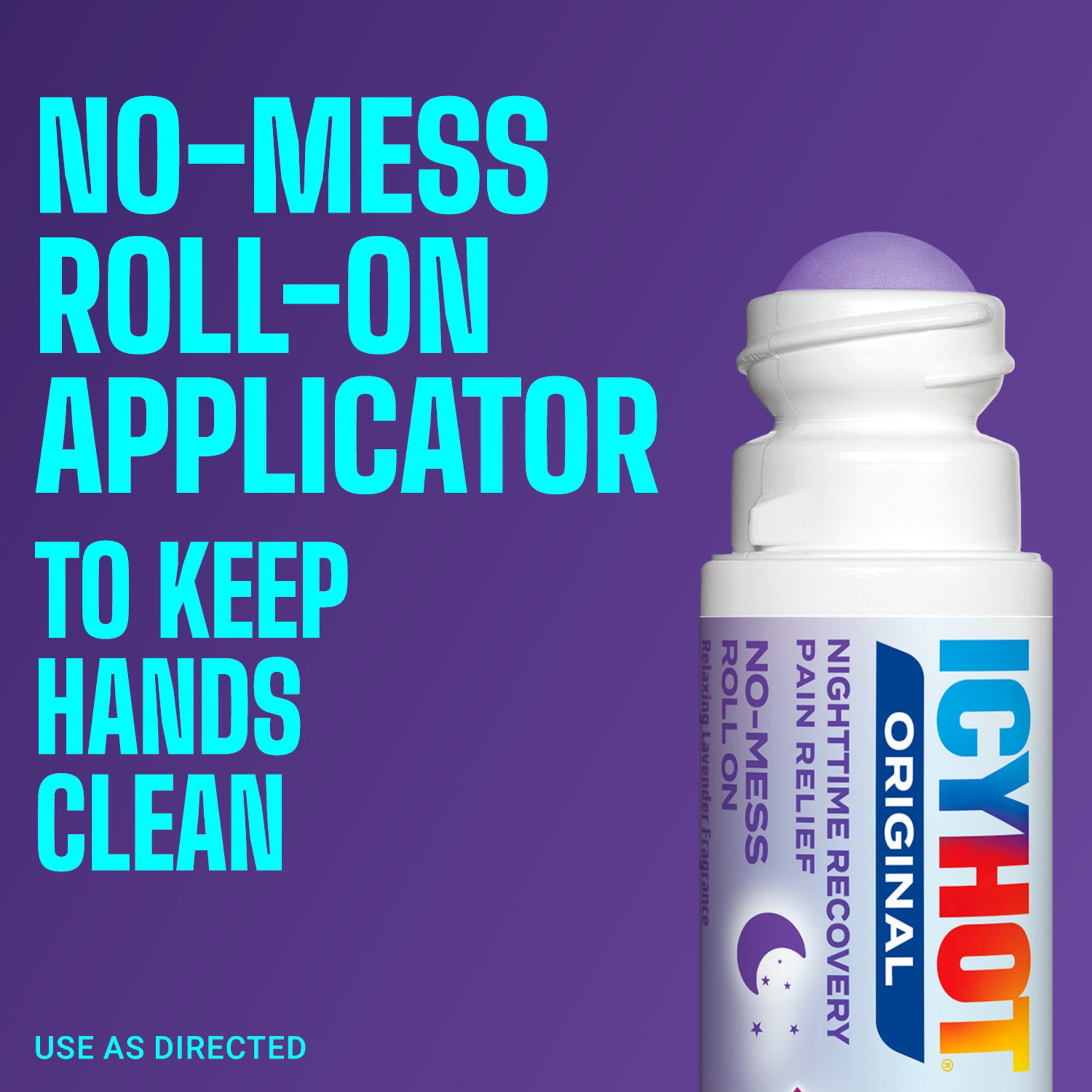 (4 pack) Icy Hot Original Pain Relief Nighttime Recovery No-Mess Roll-On Applicator, Fast-Acting Pain Relief With Menthol 8% for Backaches, Joints, Muscle Strains and Arthritis, Lavender Scent, 2 oz