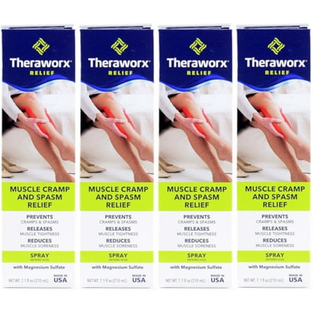 4 Pack Theraworx Relief Fast-Acting Spray for Leg Muscle & Foot Cramps 7.1oz