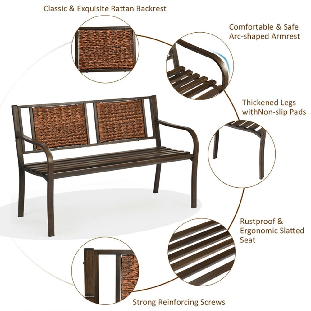 Aimee Lii Patio Garden Bench with Powder Coated Steel Frame, Outdoor Patio Furniture Aimee Lii Patio Garden Bench with Powder Coated Steel Frame, Outdoor Patio Furniture